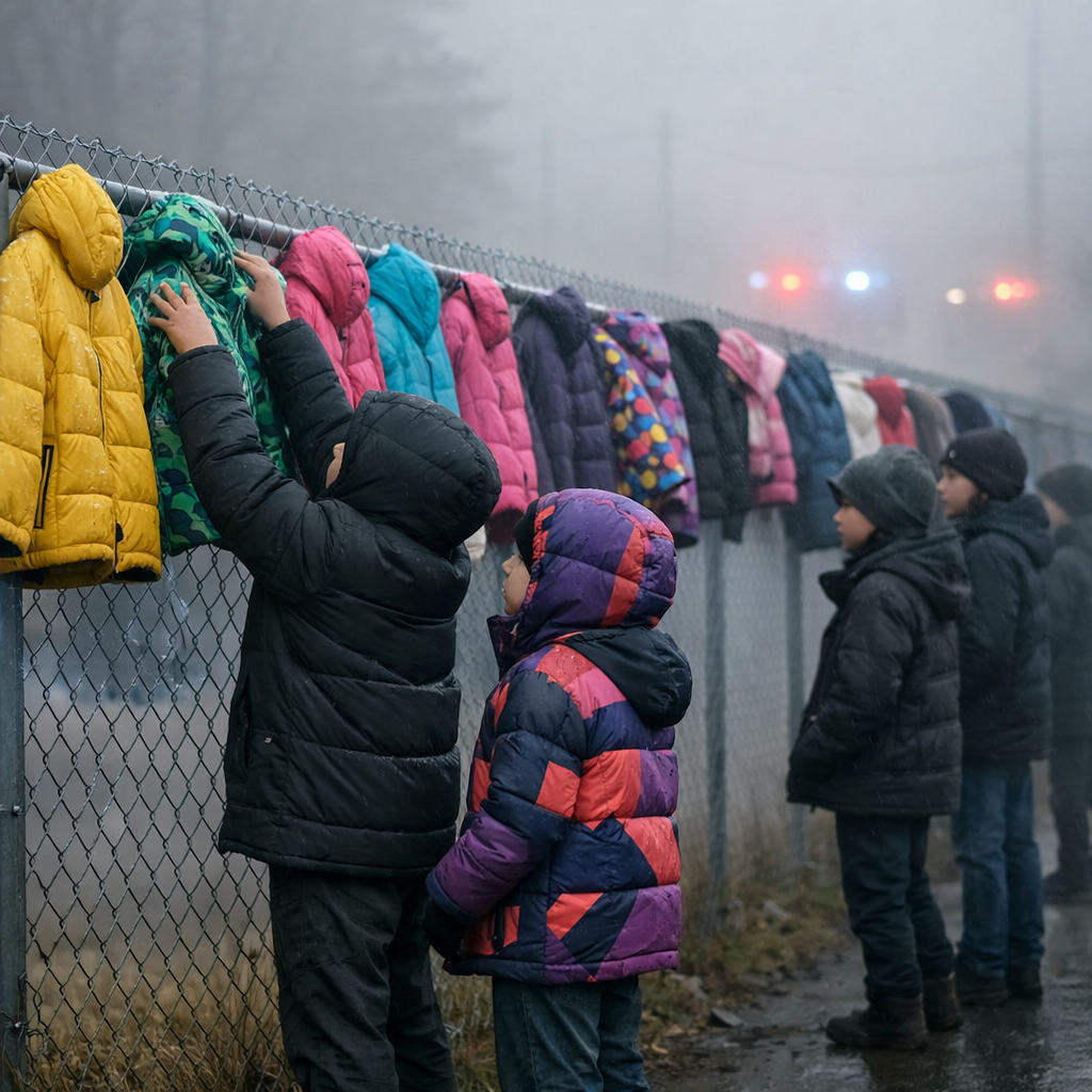 A kék és piros rendőrségi fények átvágták a sűrű reggeli ködöt azon a csütörtökön, villogva a drótkerítésen a Roosevelt Középiskola előtt.